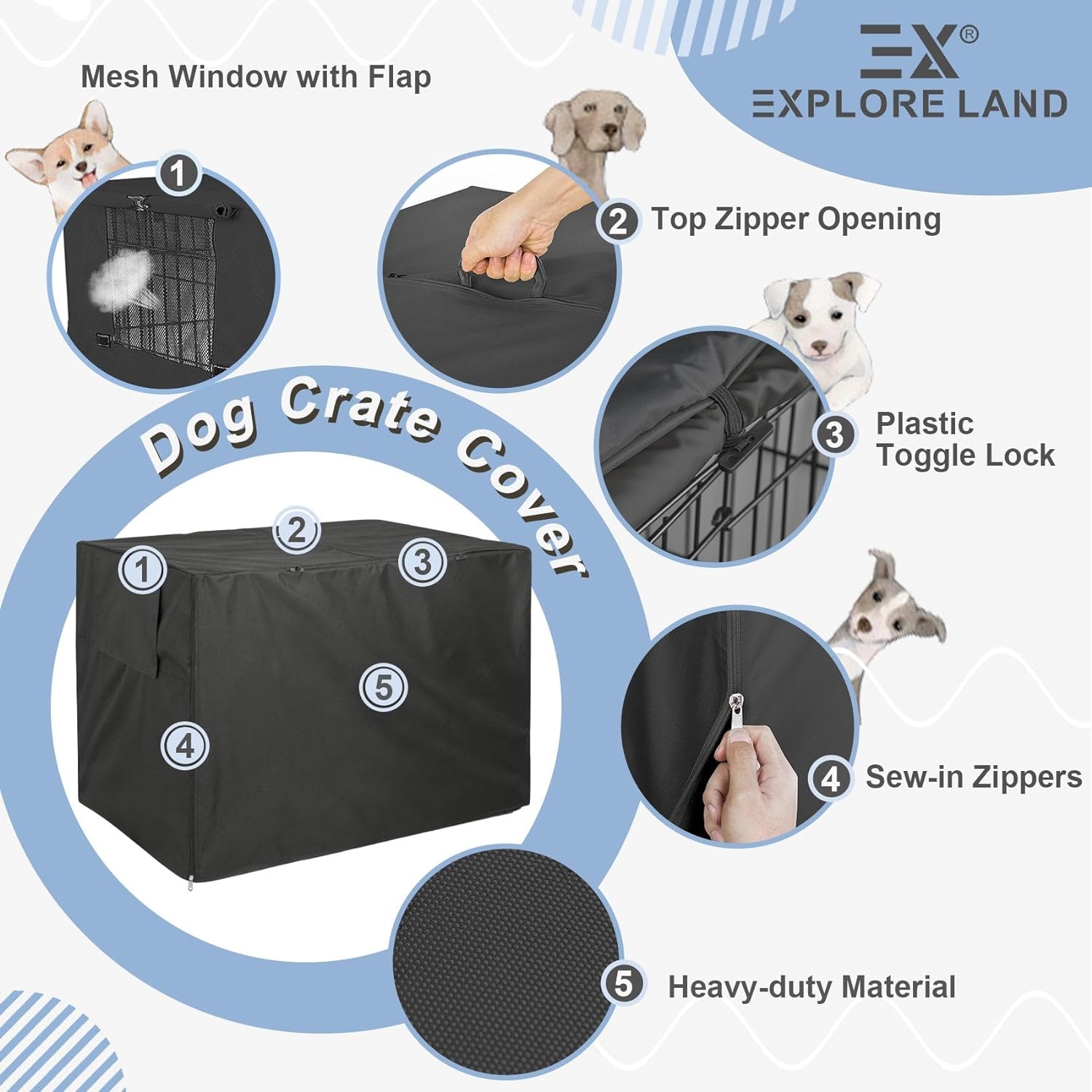 Explore Land durable black dog cage cover bottom toggle fasteners secured to wire frame