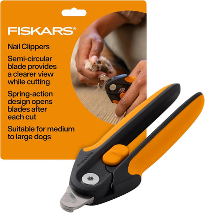Fiskars Pet Large Nail Clippers front view with orange and black handle