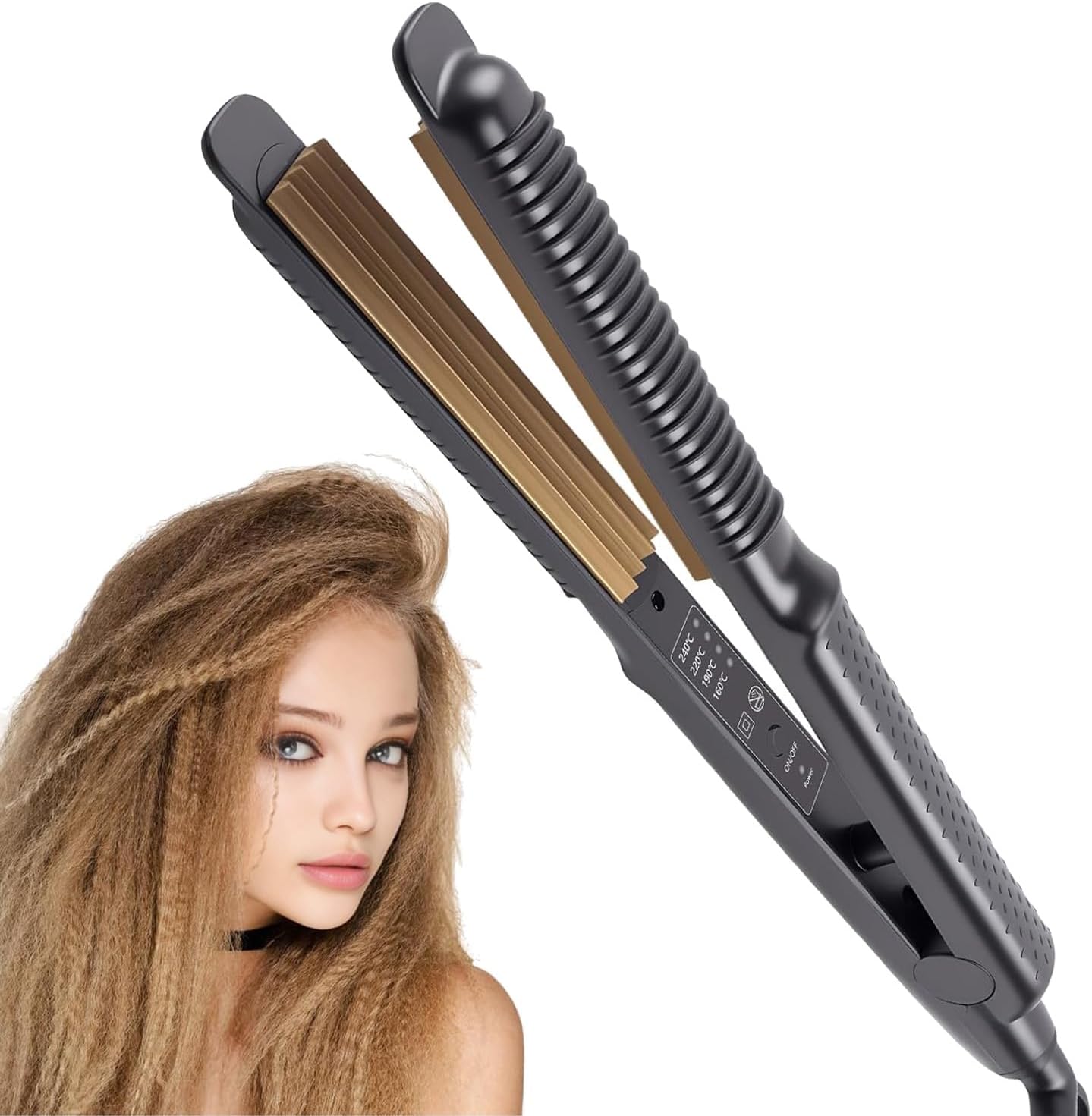 AVCXEC 3 Teeth Crimping Iron front view showcasing the texturizing ceramic plates.