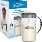 Dr. Brown's Baby Formula Mixing Pitcher front view showing the black locking lid and clear 36 ounce container.
