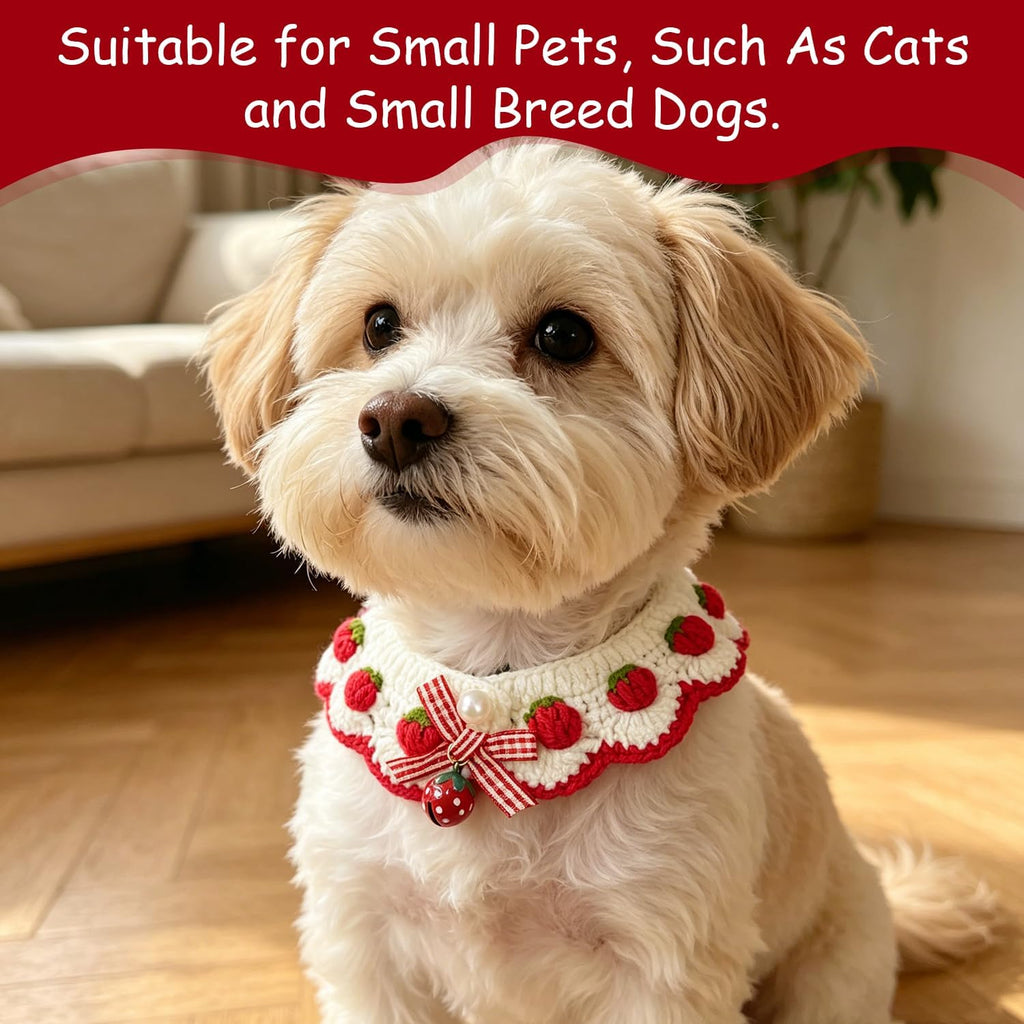 Detailed shot of the delicate miniature bell and faux pearls attached to the pet accessory