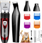 Gooad professional cat clippers front view showing the red and black metallic finish and LCD screen.