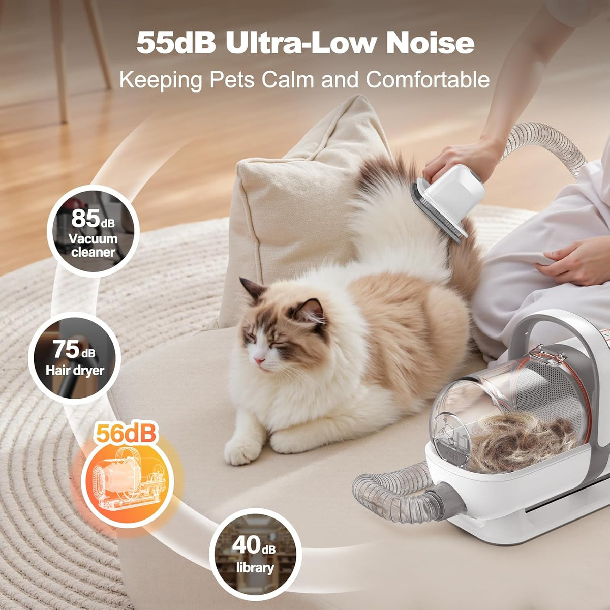 Professional dog nail grinder and deshedding brush attachments for home grooming