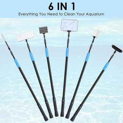 AquaMiracle fish tank scraper set with carbon fiber telescopic handle fully extended