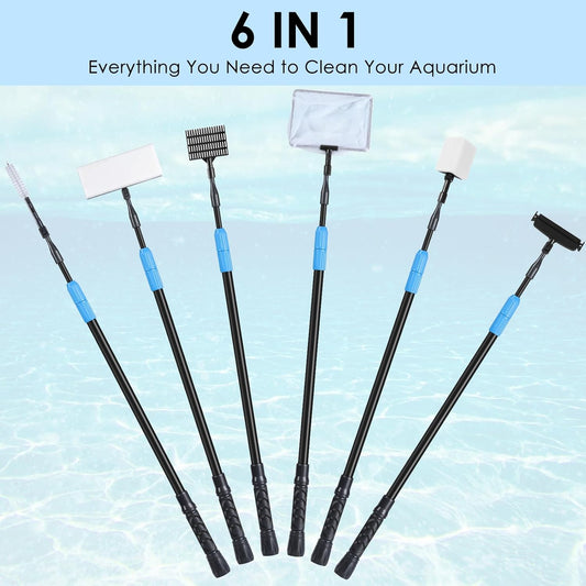 AquaMiracle fish tank scraper set with carbon fiber telescopic handle fully extended