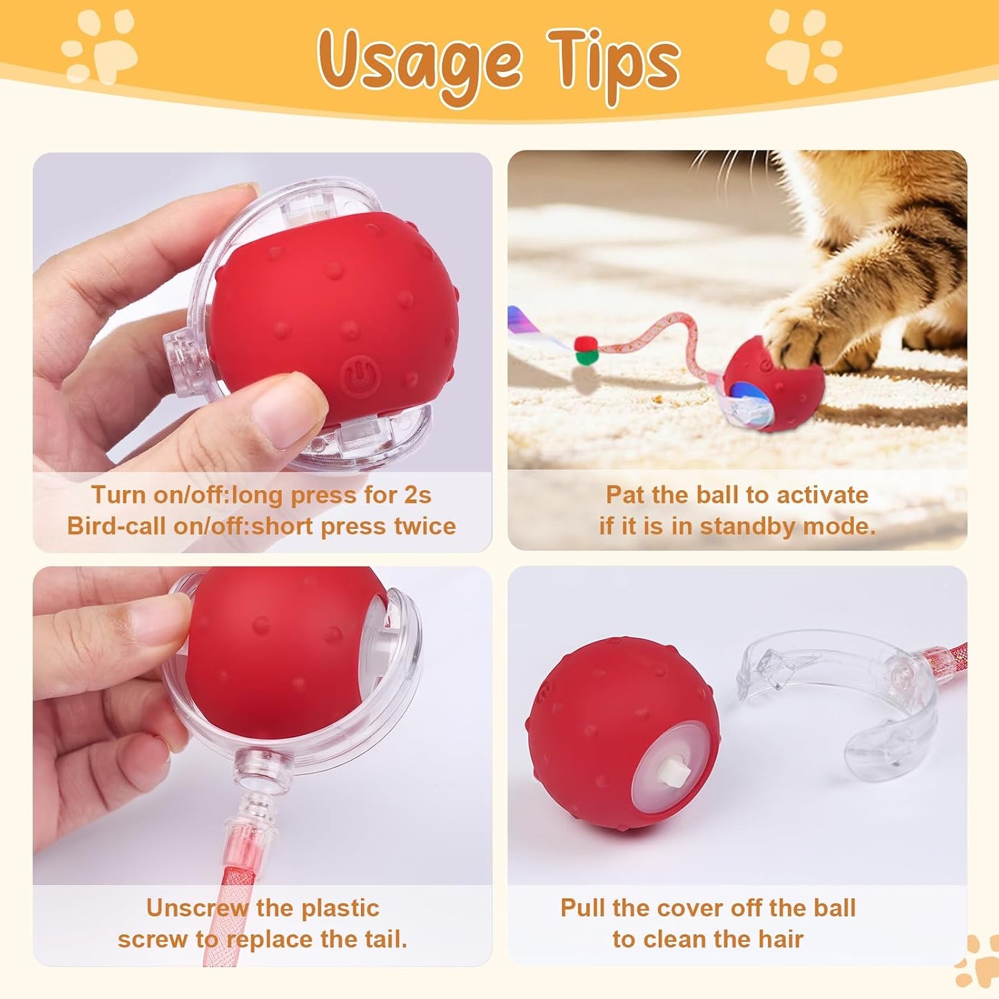 Sentoo chirping cat toy ball on indoor hardwood floor.