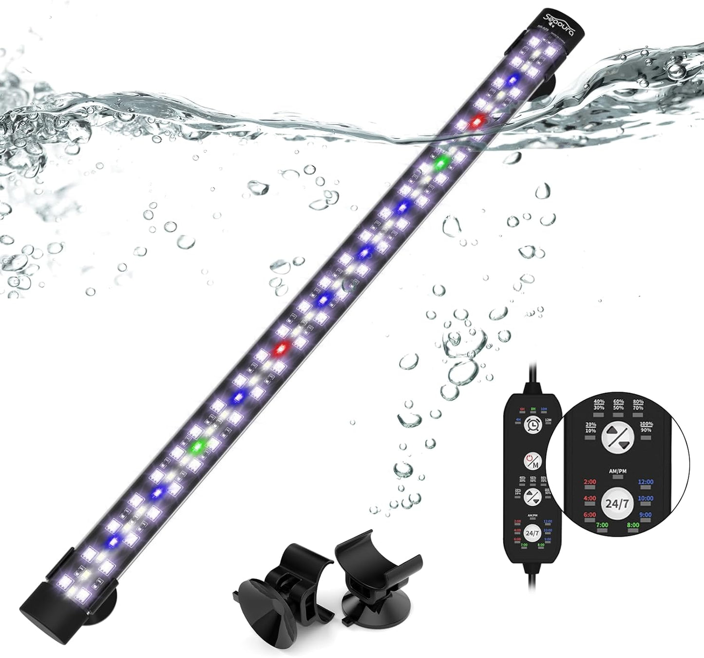SEAOURA Submersible Aquarium Light for 16 to 27 Inch Fish Tank, 24/7 Cycle Fish Tank Light with Timer, Aquarium Plant Light with Full Spectrum+7 Single Colors, Auto On/Off, Adjustable Brightness - Image 11