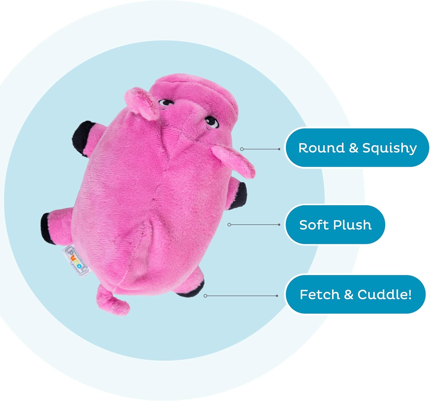 Imported Outward Hound plush animal toy highlighting the molar friendly design for puppies.