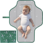 Phoebus Baby portable diaper changing pad green rabbit front view closed clutch position