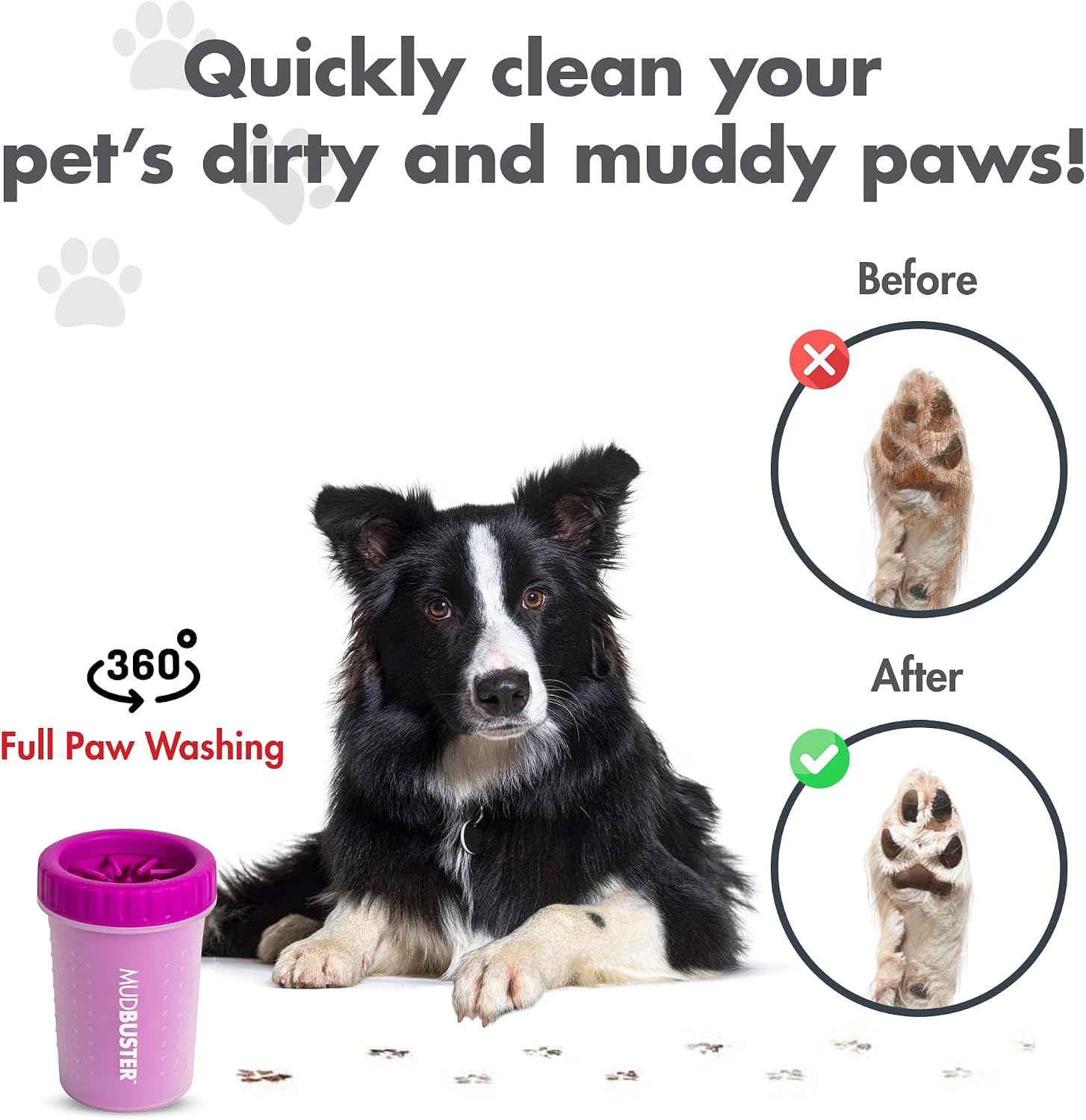 Dexas MudBuster portable pet washer being filled with water for dog paw cleaning preparation