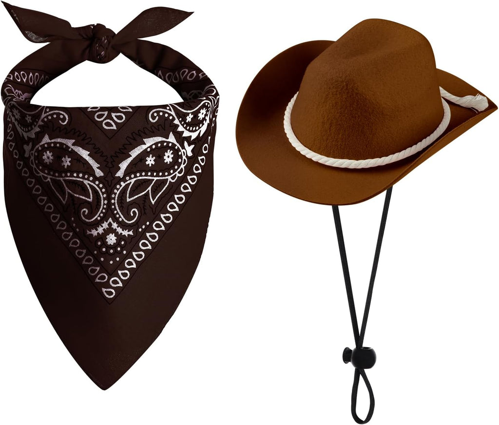 choyaxo Dog Cowboy Hat Dog Cowboy Costume for Small Pet Dogs Cat Cowboy Hat with Bandana Scarf Set Party Accessories (Brown) - Image 9