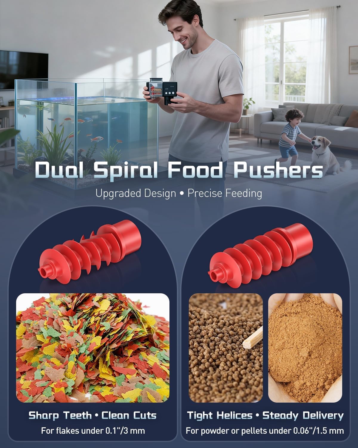 Pawfly premium fish food feeder showcasing clear container for monitoring levels.