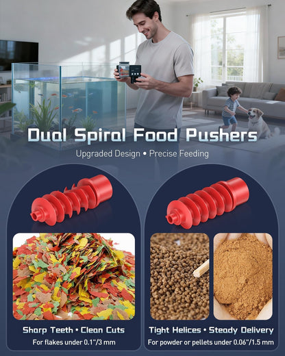 Pawfly premium fish food feeder showcasing clear container for monitoring levels.