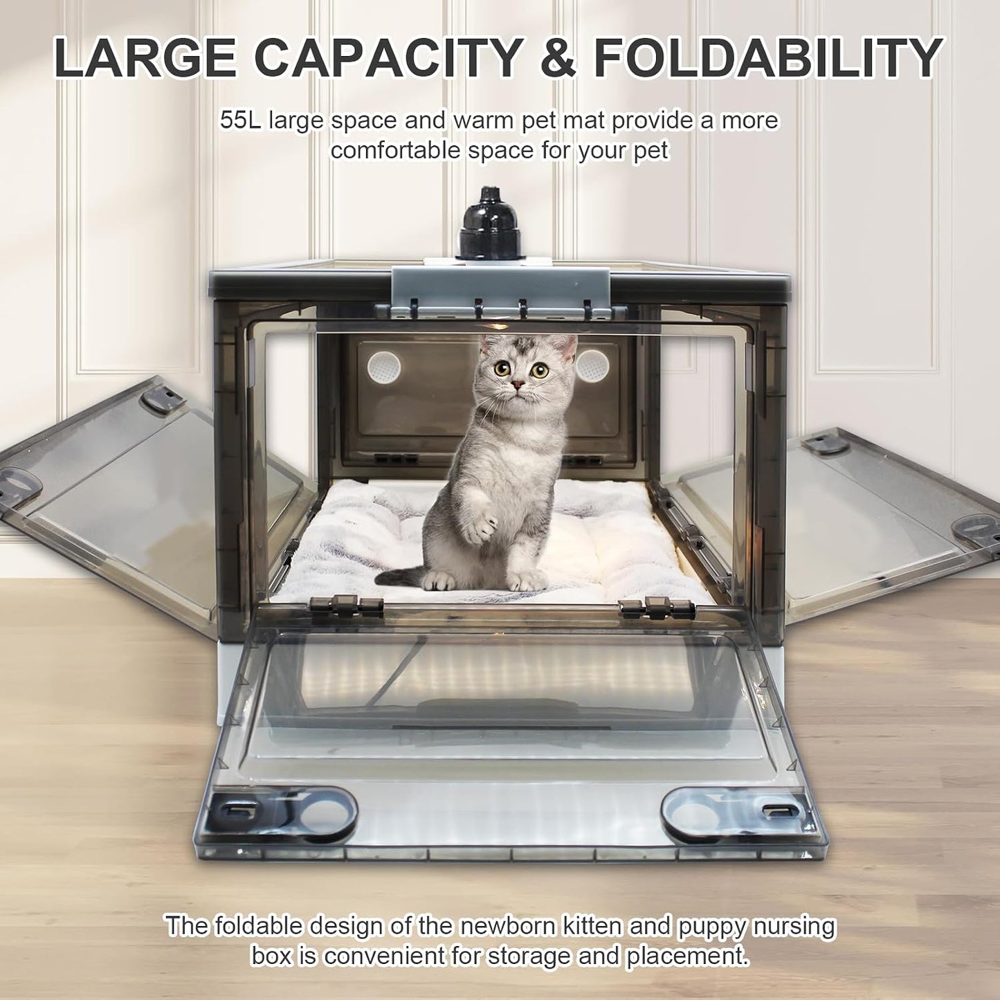 GIFANK kitten brooder nursery highlighting the integrated nebulization and oxygen adapter ports