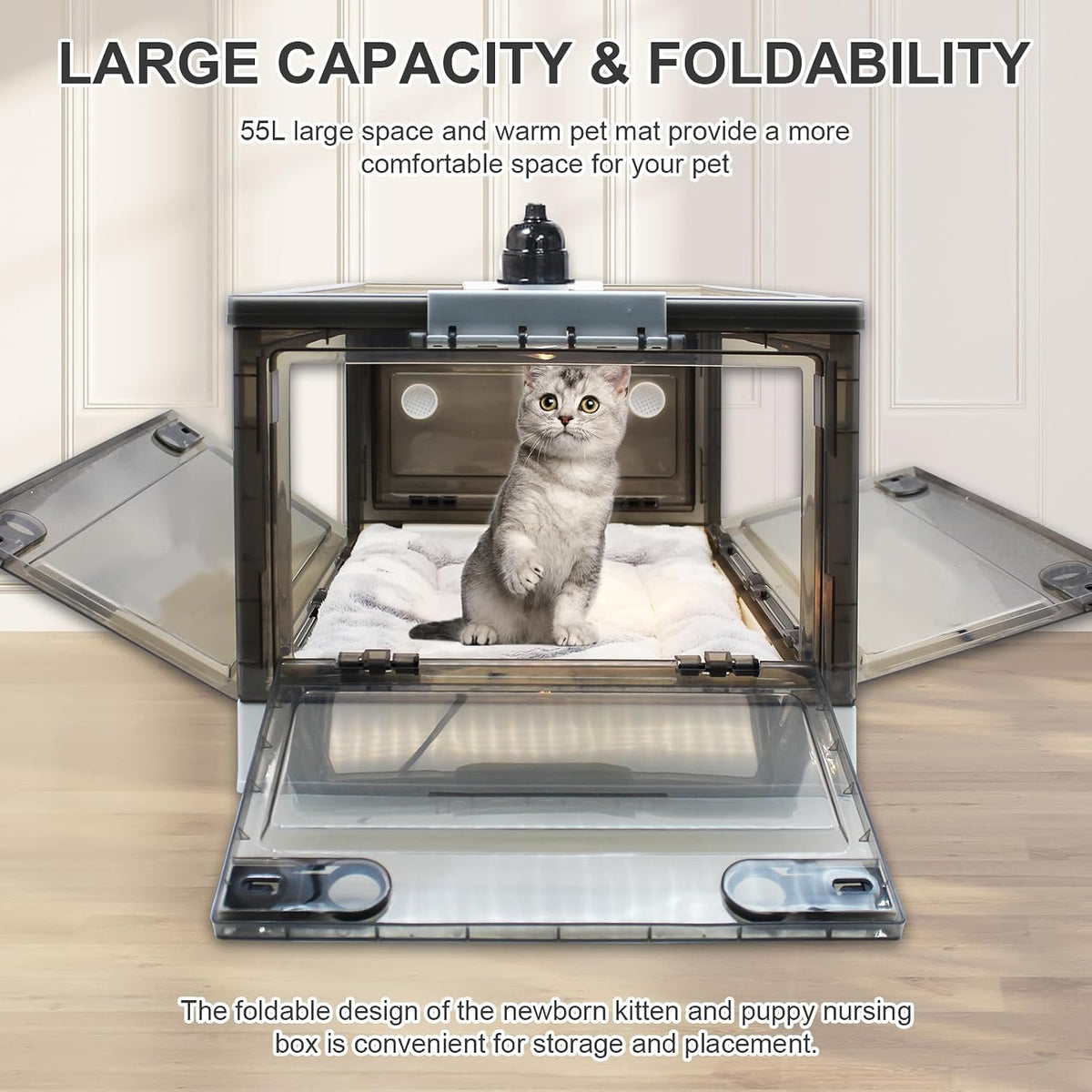 GIFANK kitten brooder nursery highlighting the integrated nebulization and oxygen adapter ports