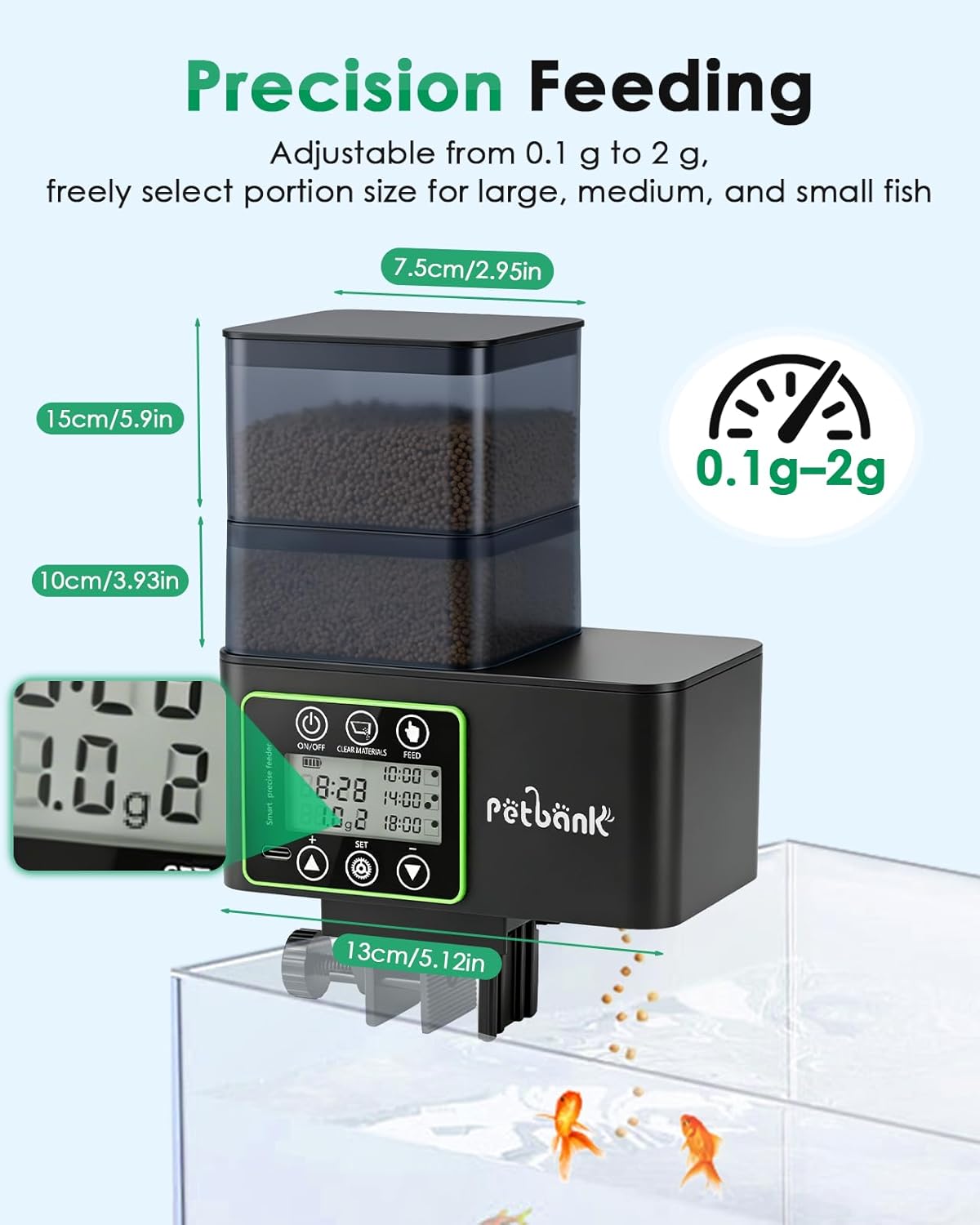 Automatic Fish Feeder for Aquarium - 230/510ml Timer Fish Feeder Dispenser with 0.1-2g Precision Feeding, Moisture-Proof Auto Fish Feeder with Feed Cleaning & Shortage Alert, USB Rechargeable - Image 10