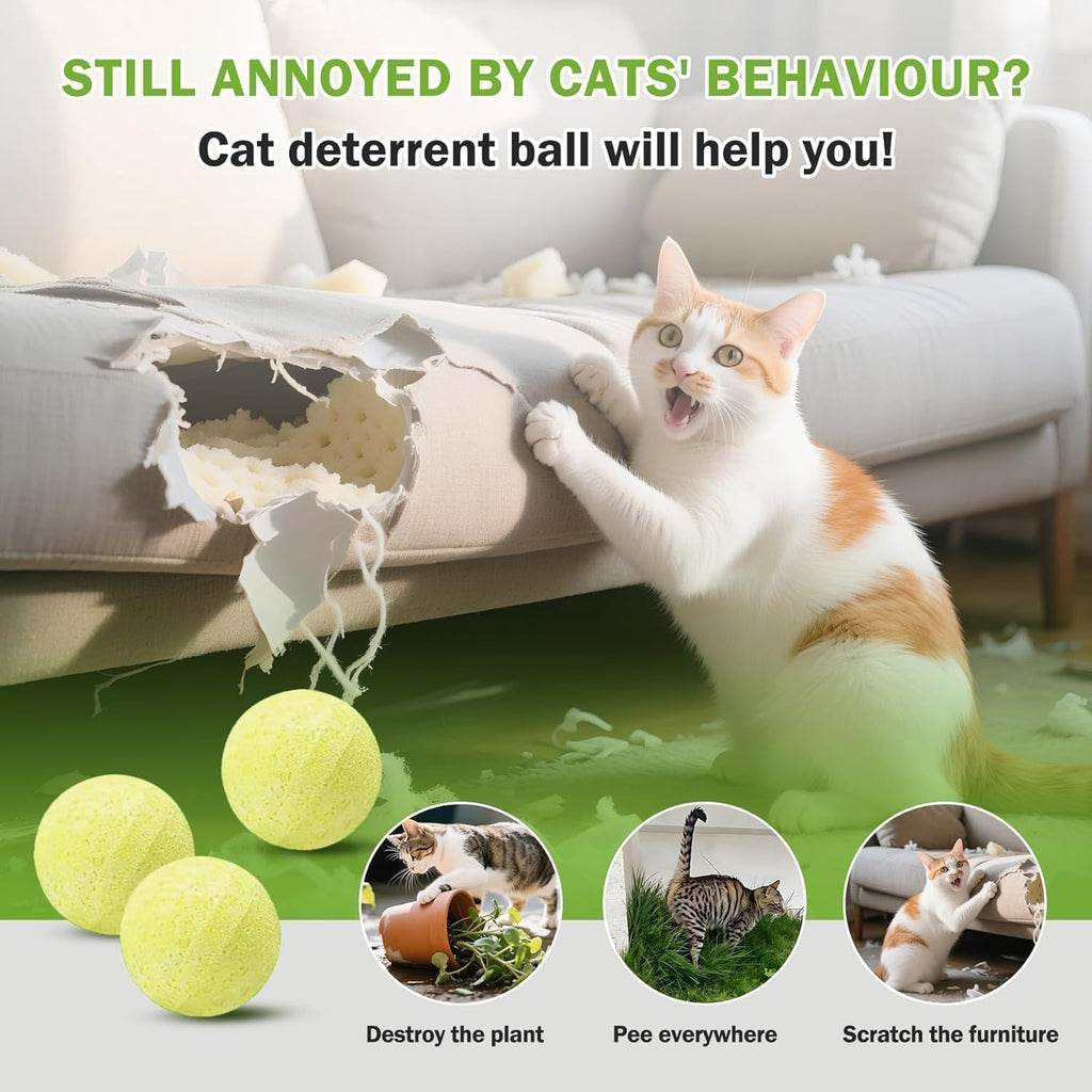 Cat repellent balls placed near indoor sofa for pet protection