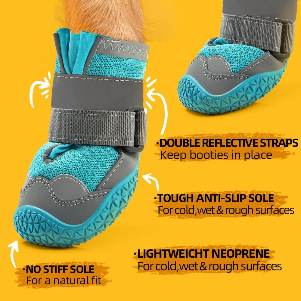 Dog wearing Jzxoiva reflective paw protectors on grass