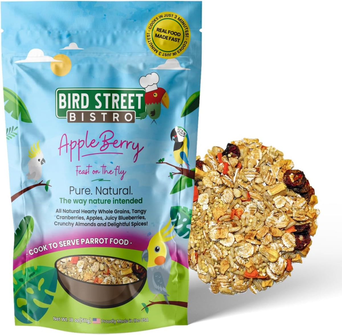 Bird Street Bistro Parrot Food for Parakeets & Cockatiels - Hearty Veggies - 20 oz - Cooks in 3-15 min, Natural Grains, Fruits & Vegetables - USA Made - Image 13