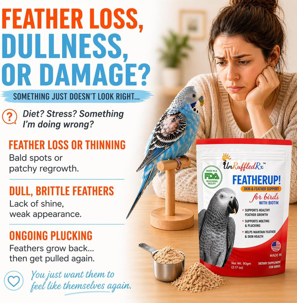 UnRuffledRx FeatherUp! supplement label showing ingredient list