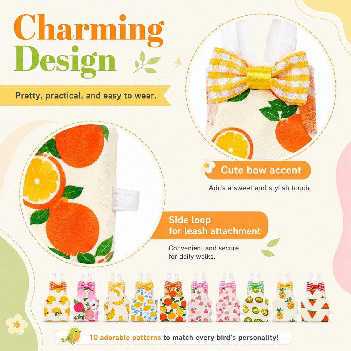 10PCS Bird Diapers, Reusable Parrot Diaper with Waterproof Inner - Image 2