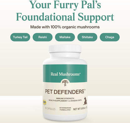 Real Mushrooms 5 Defenders capsule blend for dog and cat digestion health