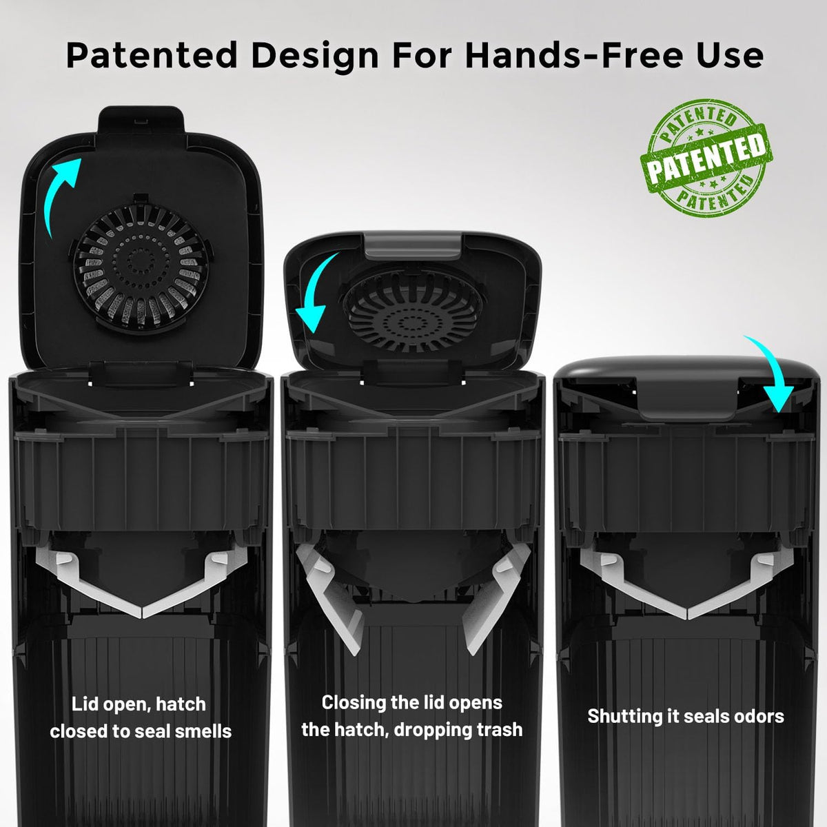 Hands-free Zomisia litter trash can showing lid mechanism
