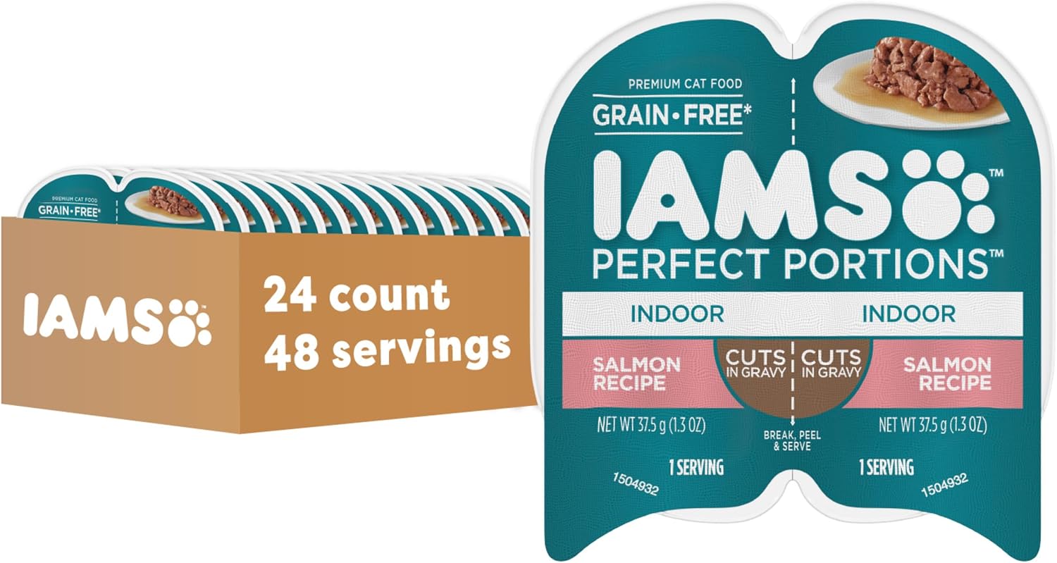 IAMS Perfect Portions Grain Free Wet Cat Food, Indoor Adult Cat Food Wet Cuts in Gravy, Variety Pack: Tuna & Salmon Recipe, 1.98 lb. (Pack of 1) Twin-Pack Trays - Image 13