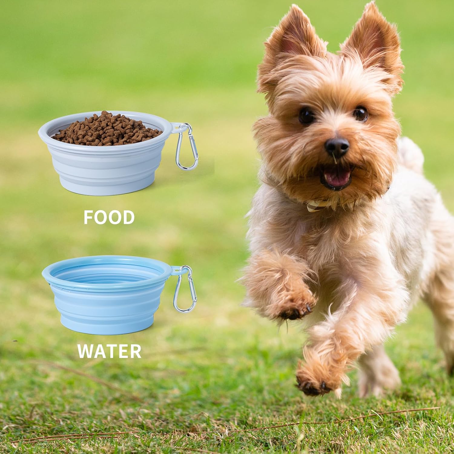 Light grey foldable silicone dog bowl shown completely flattened for storage