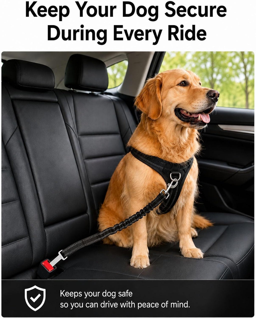 Ortarco adjustable pet car harness black nylon