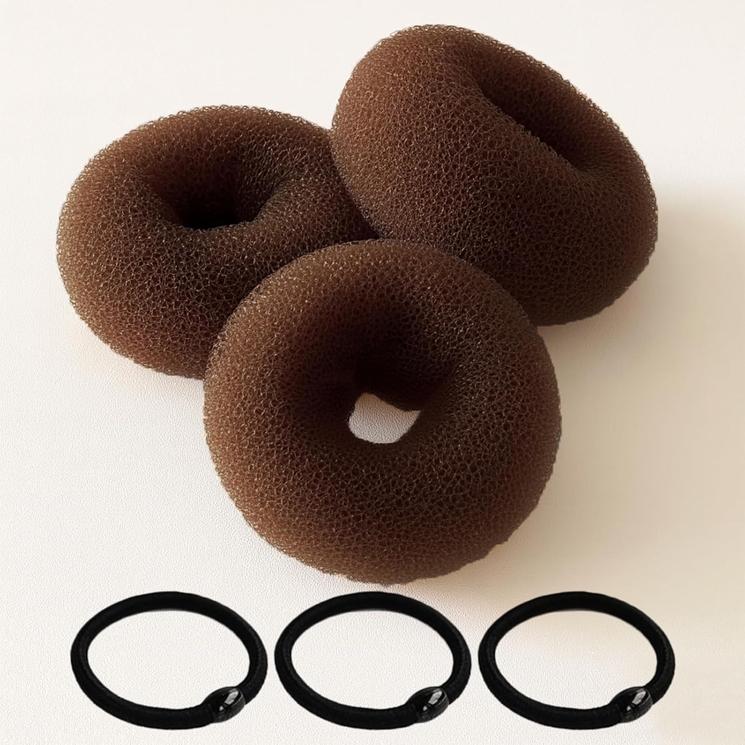 Gerilkai 3 piece brown hair donut bun maker set front view