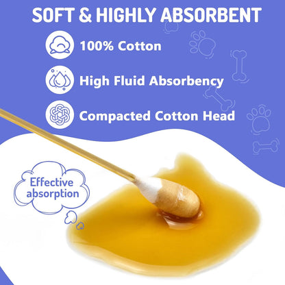 Using long bamboo cotton swabs for dog ear cleaning