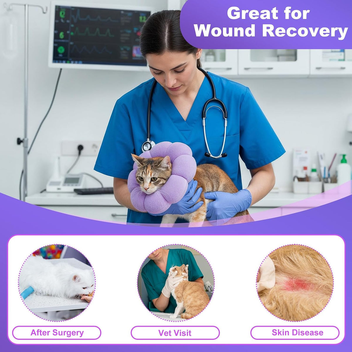 Water resistant plush cat donut recovery collar showing cushion texture