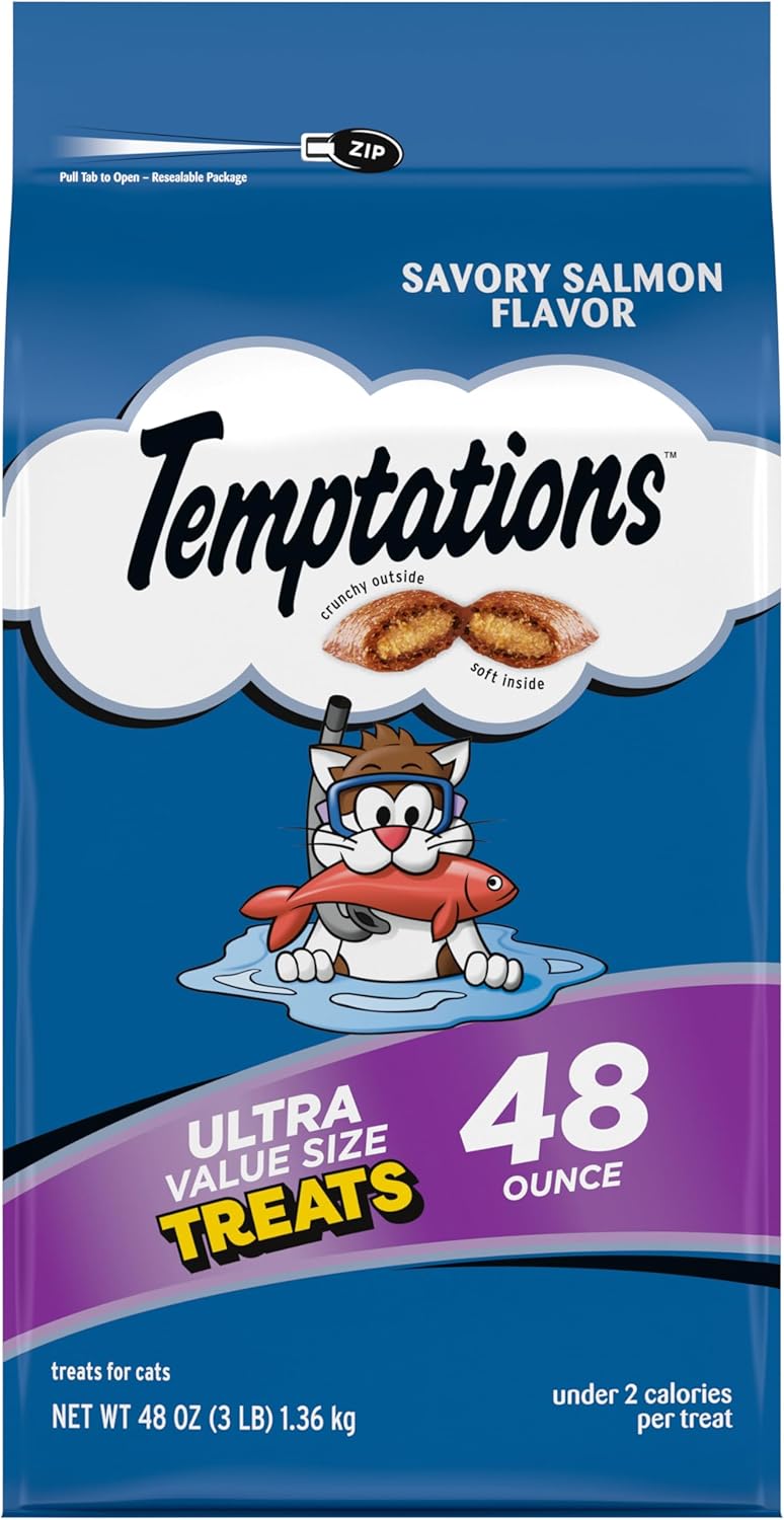 Temptations Cat Treats Classic Crunchy and Soft Cat Treats, Savory Salmon Flavor, 16 oz. Tub - Image 15