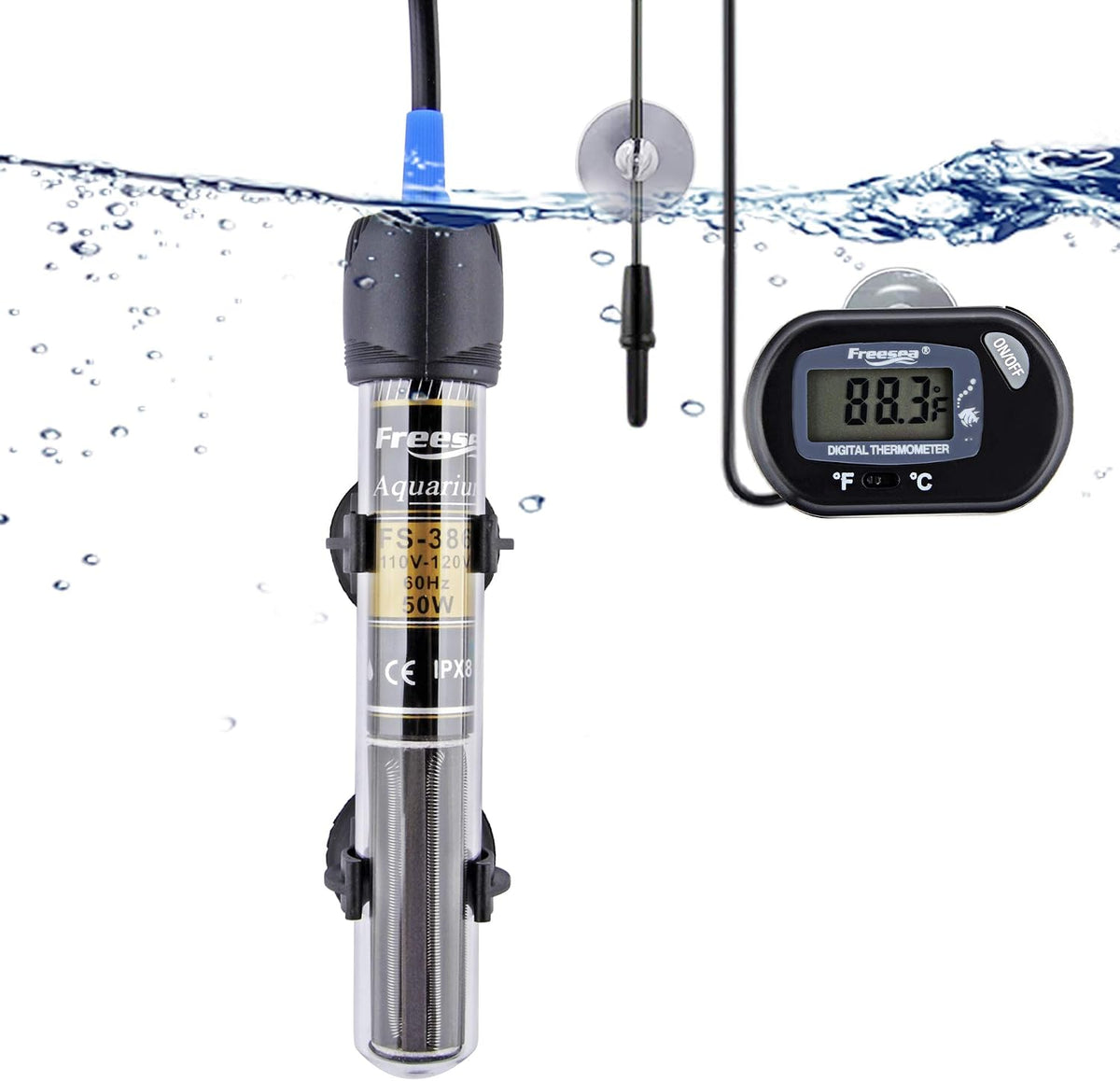 Freesea submersible aquarium heater front view
