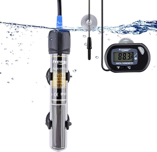 Freesea 300 Watt Aquarium Heater front view with thermometer