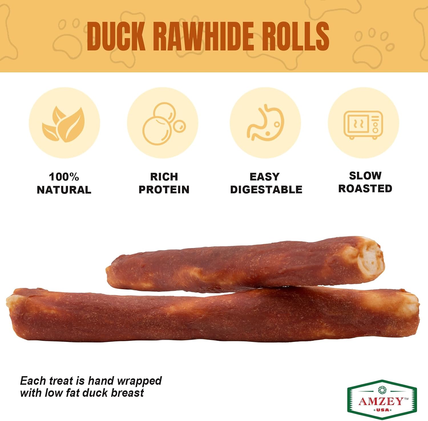 All natural grain free and gluten free duck basted rawhide retriever rolls