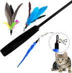 Full collection of ten pieces of colorful cat feather and worm teaser replacements for indoor kitten exercise.