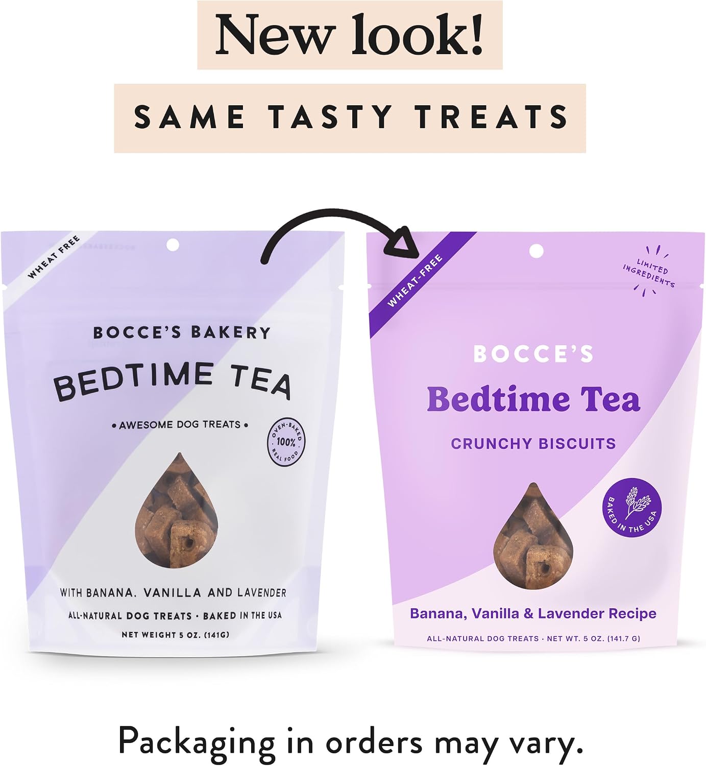Bocce's Bakery calming dog treats with lavender and banana.