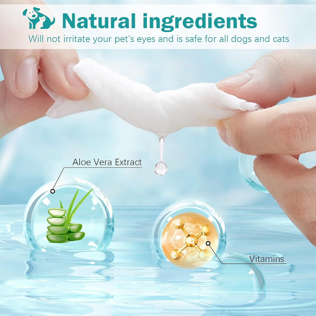 Round unscented dog eye wipe showing the soft pearl cotton texture close up