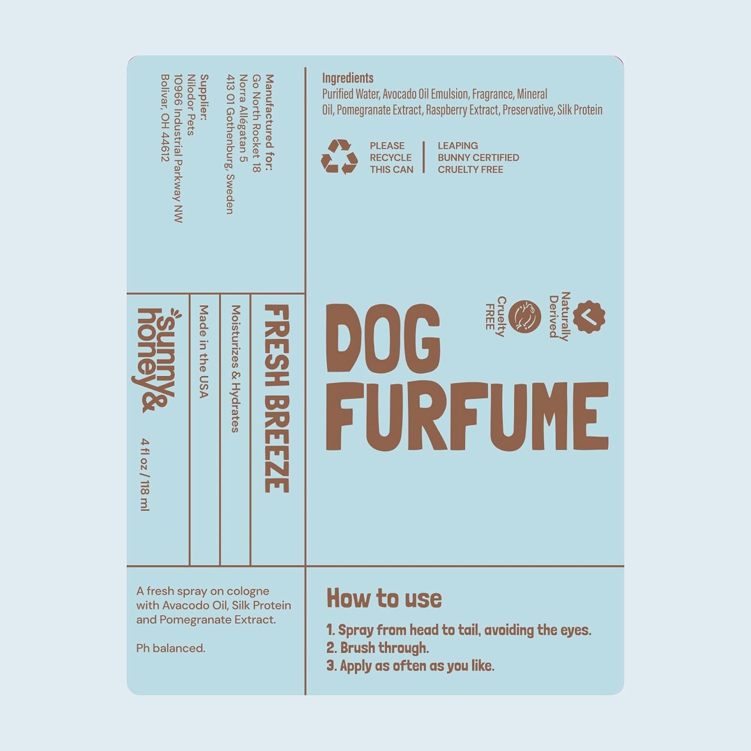 Sunny & Honey Dog Perfume Spray Long Lasting - 4 fl oz (2-Pack) - Deodorizing, Detangling & Hydrating with Avocado Oil & Silk Protein - pH Balanced Dog Cologne Spray - Fresh Breeze Scent - Image 9