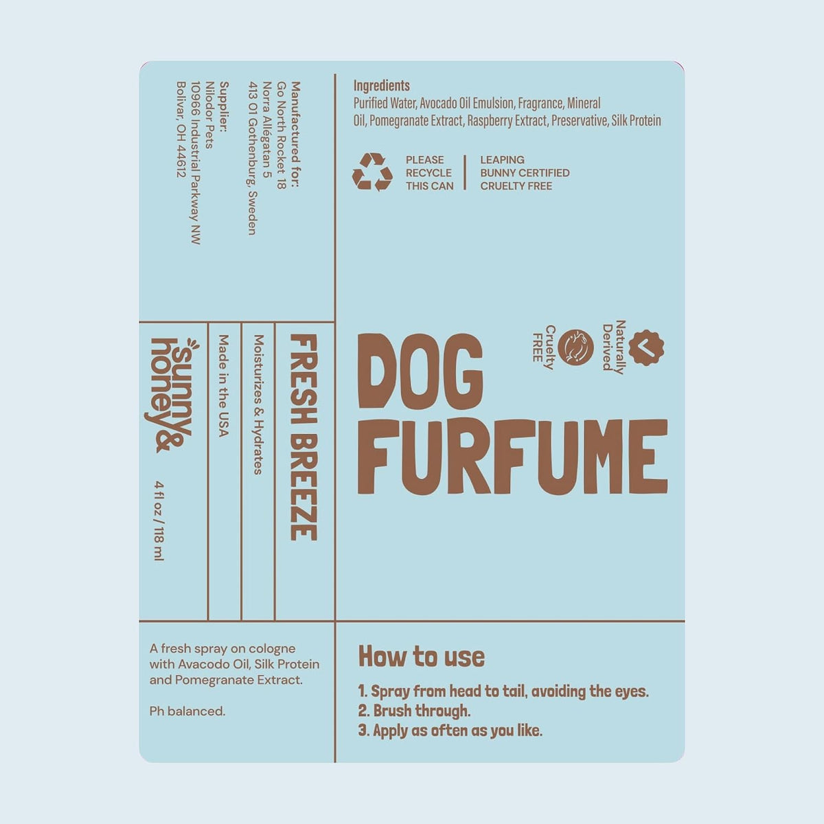 Sunny & Honey Dog Perfume Spray Long Lasting - 4 fl oz (2-Pack) - Deodorizing, Detangling & Hydrating with Avocado Oil & Silk Protein - pH Balanced Dog Cologne Spray - Fresh Breeze Scent - Image 9