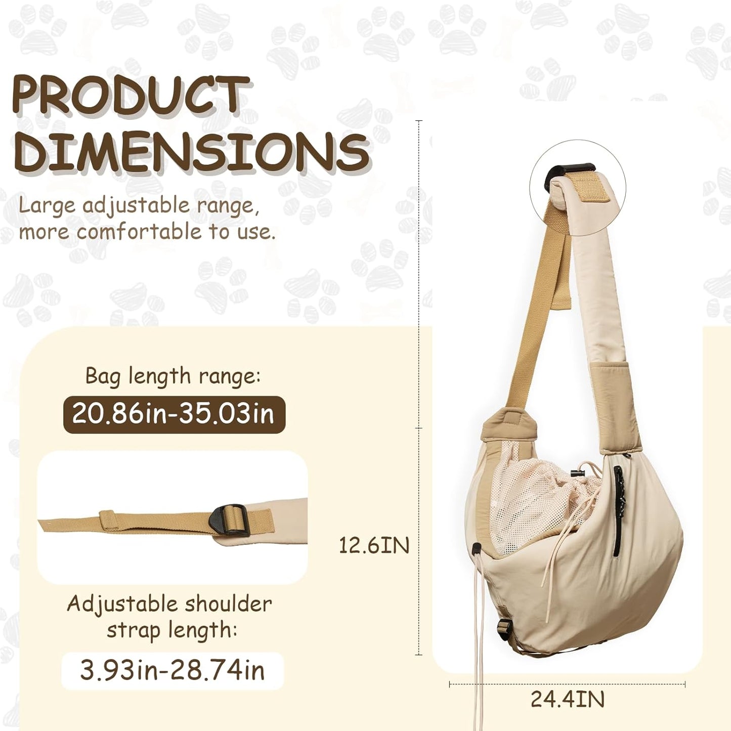 Multi-pocket storage feature on pet sling bag