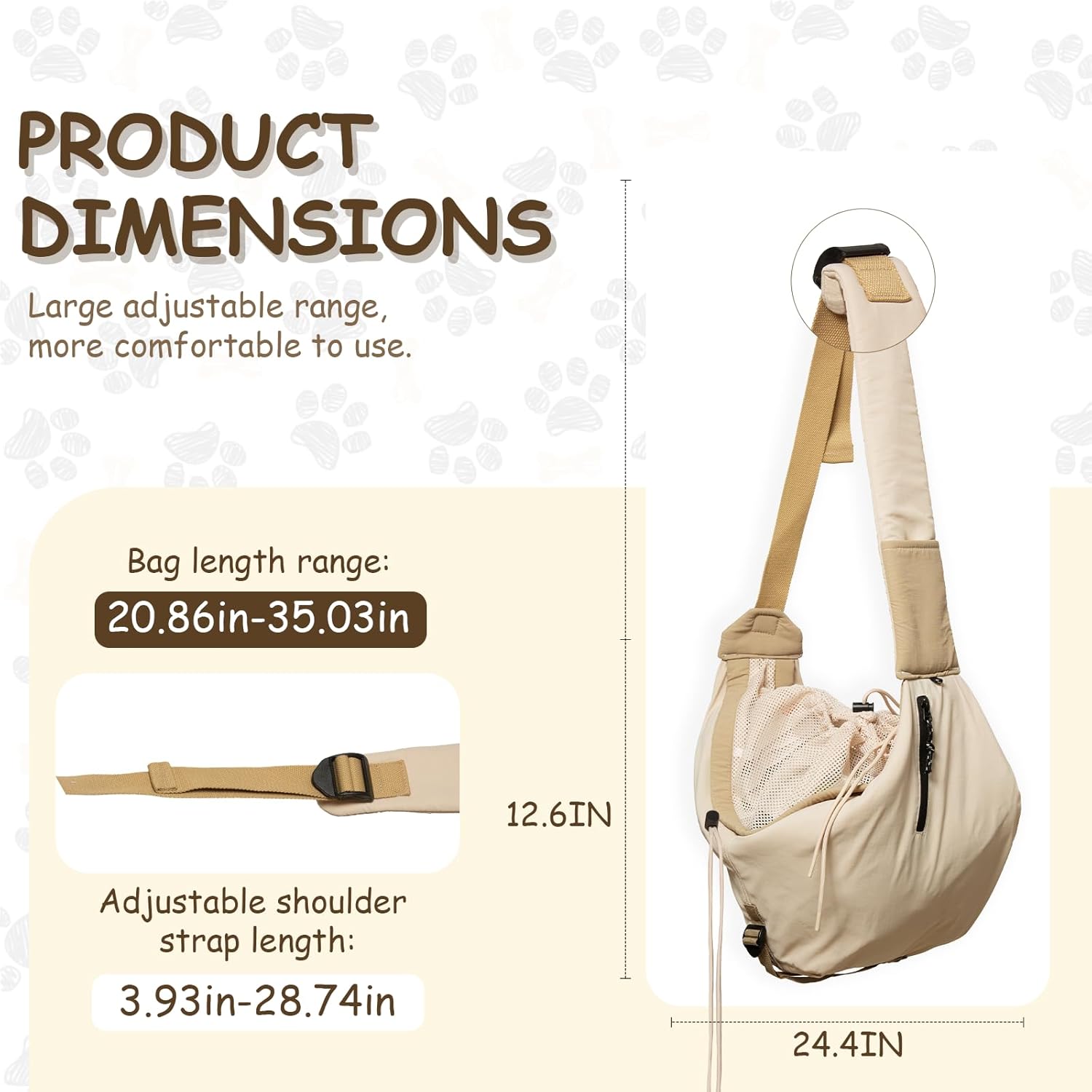 Multi-pocket storage feature on pet sling bag