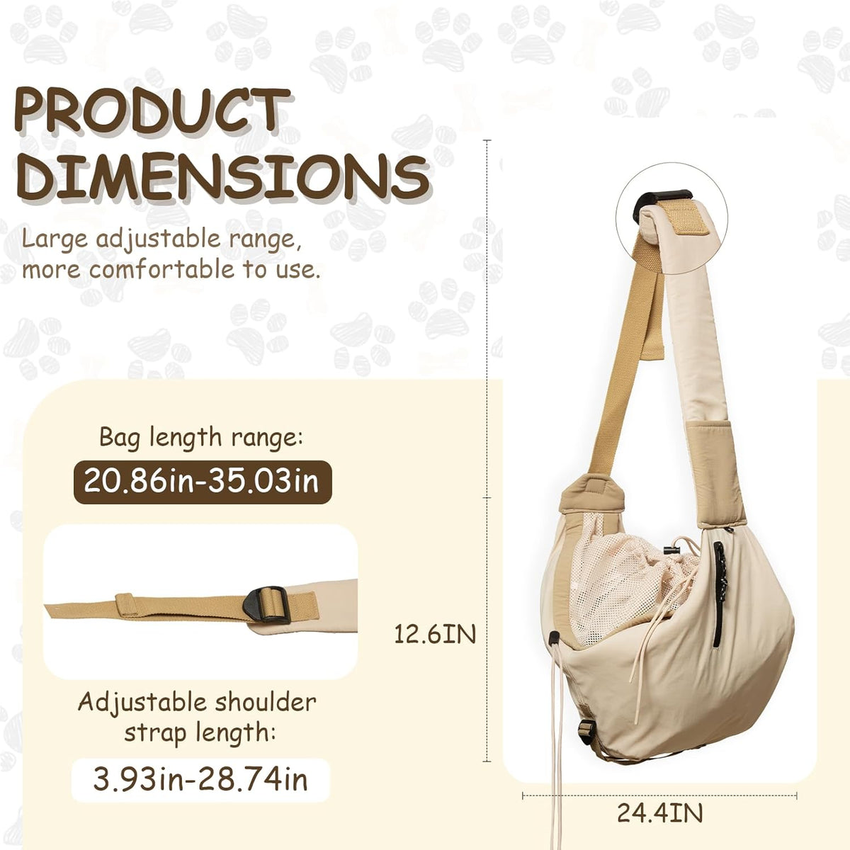 Multi-pocket storage feature on pet sling bag