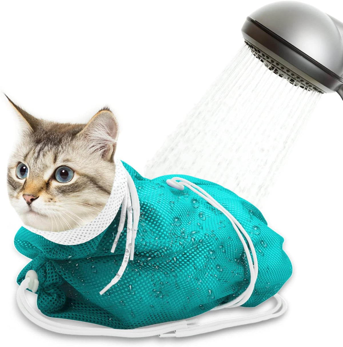 Cat Bathing Bag, Breathable Mesh Cat Shower Bag Anti Scratch Adjustable Grooming Washing Bag for Nail Trimming Soft Polyester - Image 11