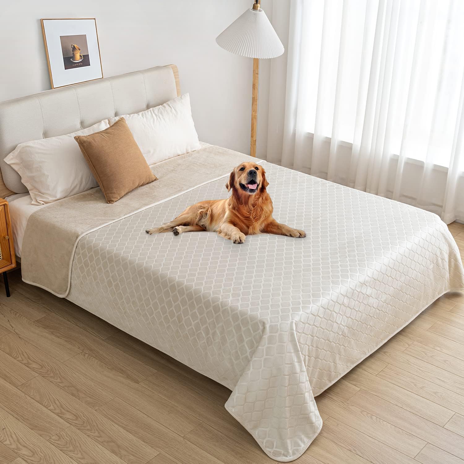 Fuguitex waterproof pet blanket folded neatly demonstrating its thick and cozy material composition.