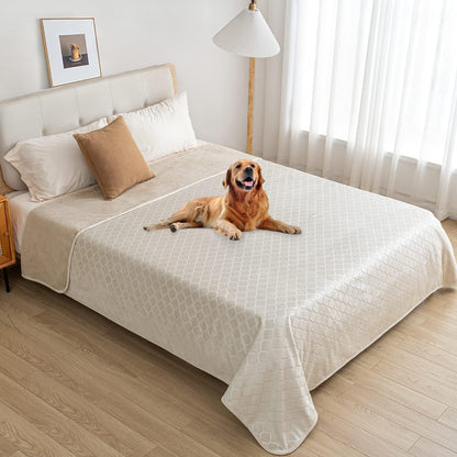 Fuguitex waterproof pet blanket folded neatly demonstrating its thick and cozy material composition.