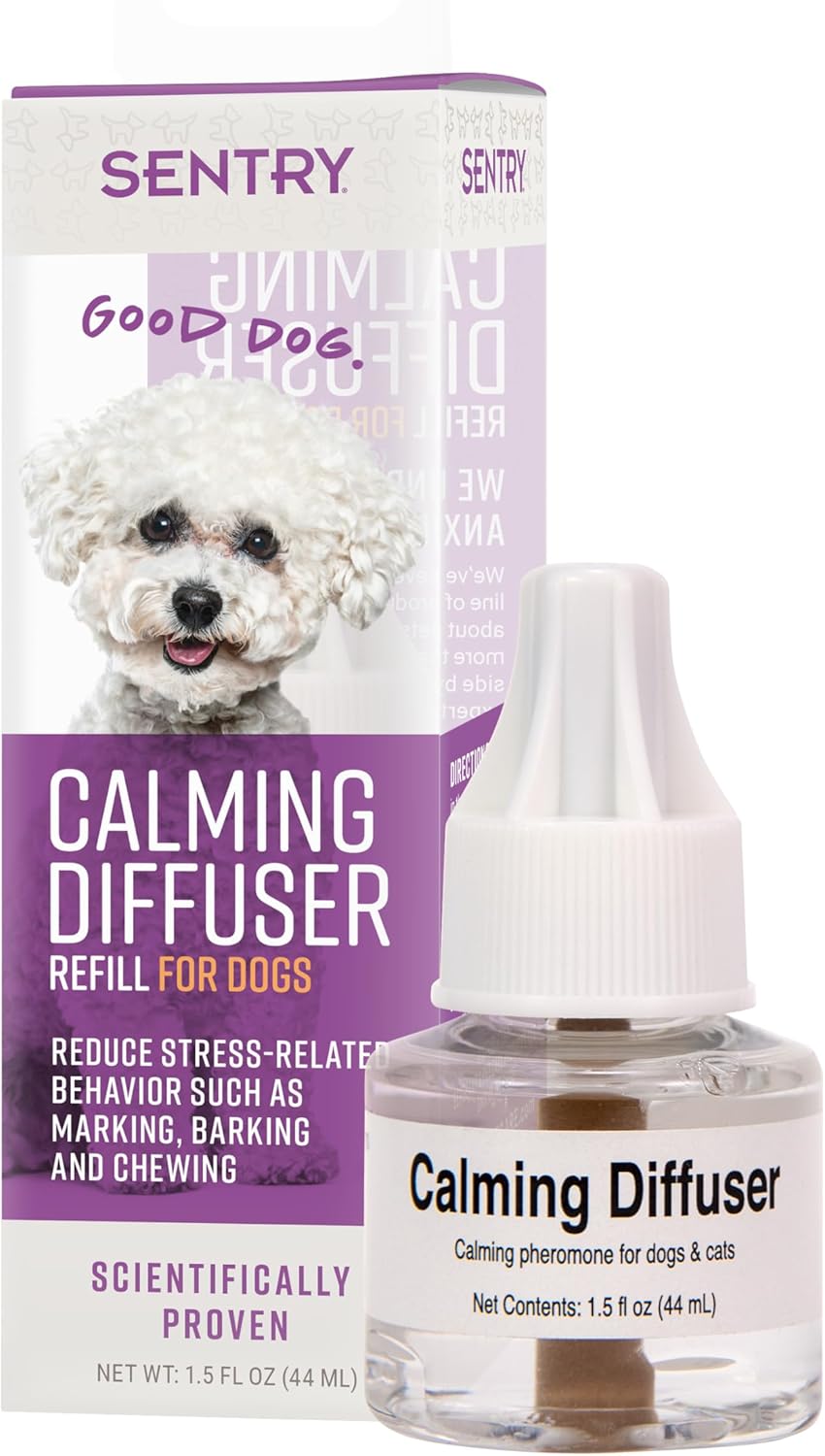 No electricity needed Sentry calming pheromone refill cartridges for portable cat diffusers.