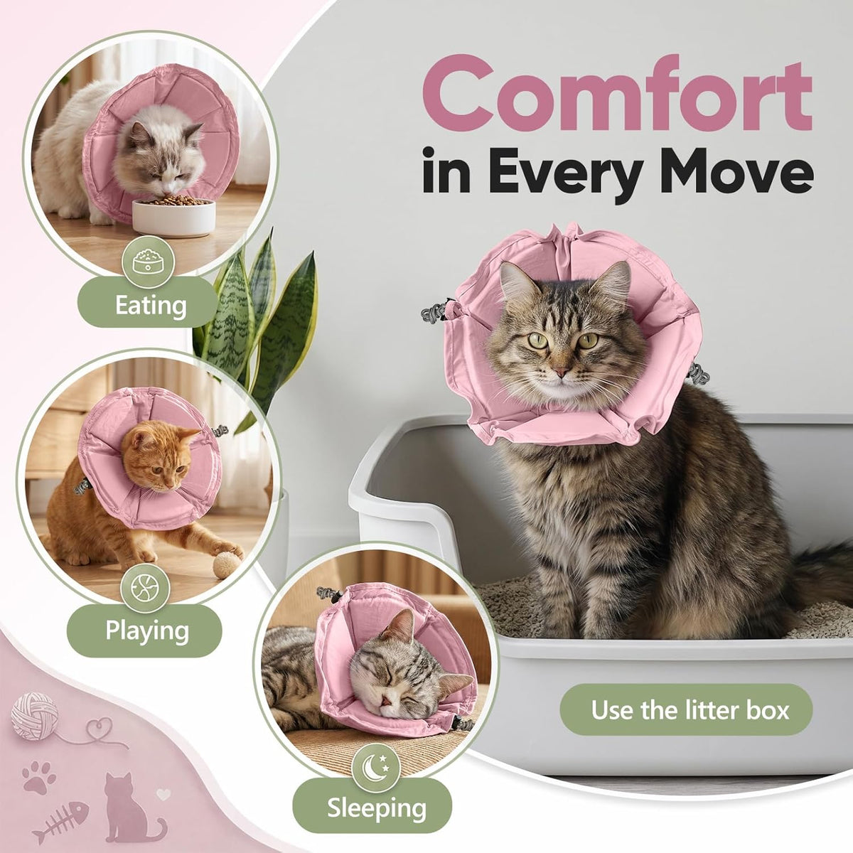 Pawfun small pink cat cone adjusted for clear vision during eating